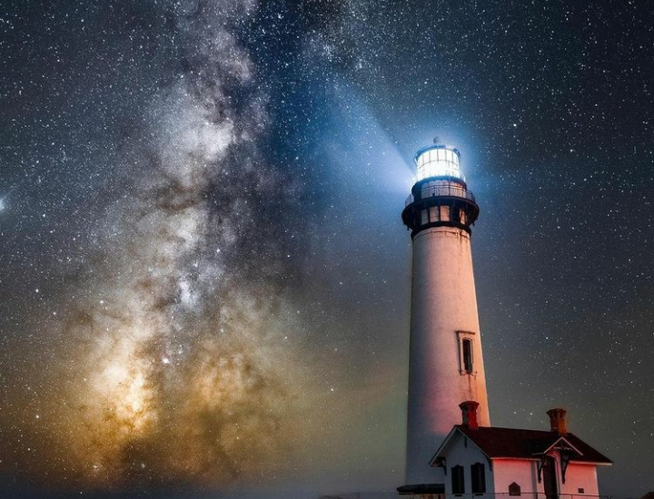 Colossal lighthouses illuminating the lunar landscape