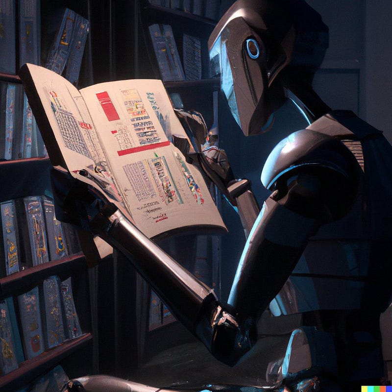 An illustration of a robot analyzing data.