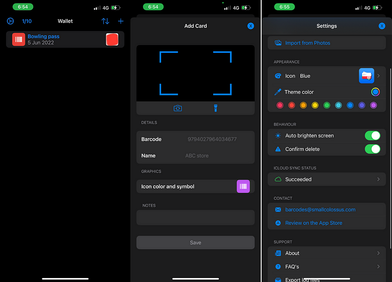 Managing cards with Barcodes app