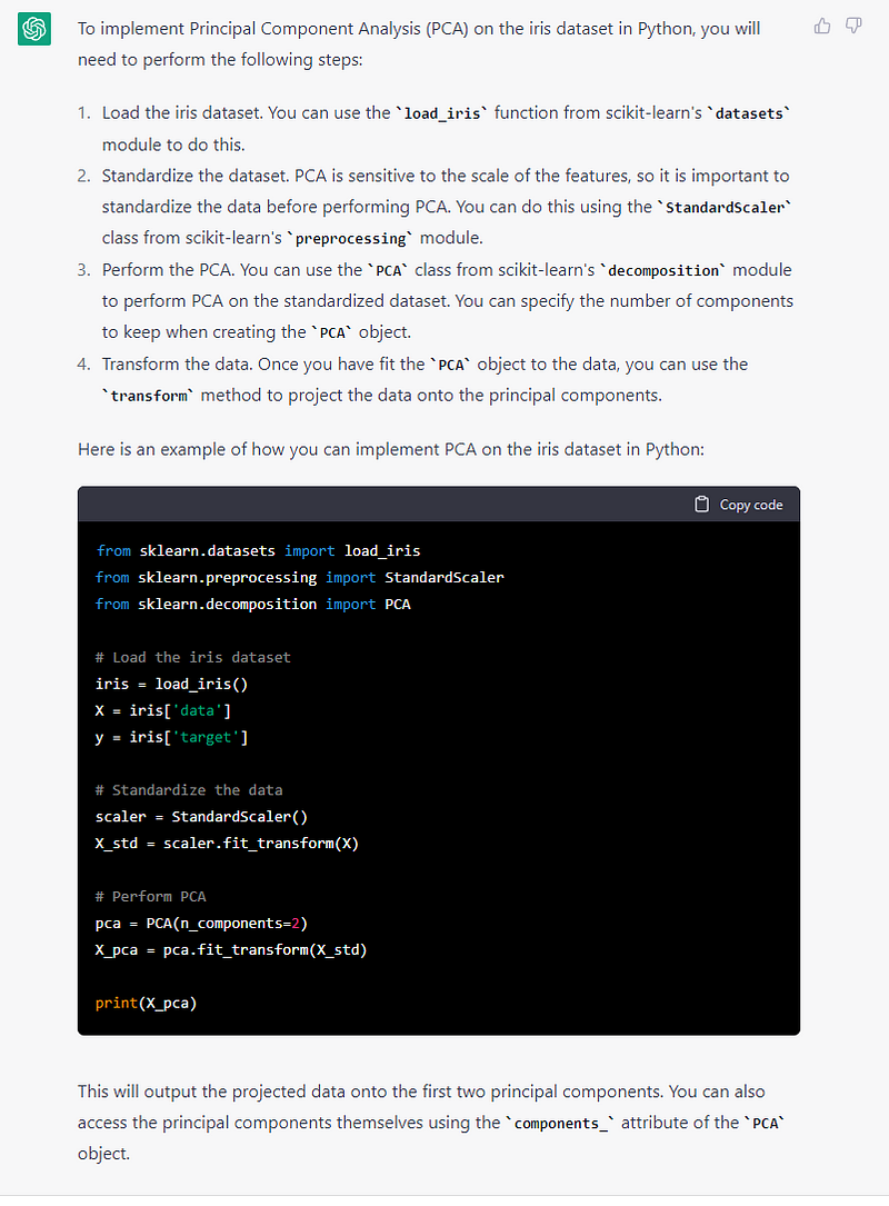 Implementing PCA with ChatGPT