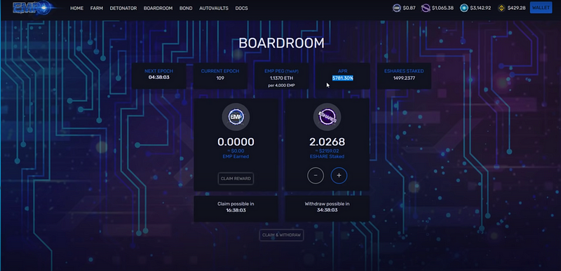 EMP Money Dashboard for Staking BNB