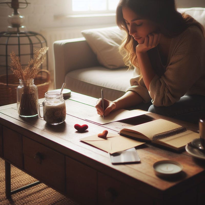 A woman writing a note, symbolizing a small act of love.