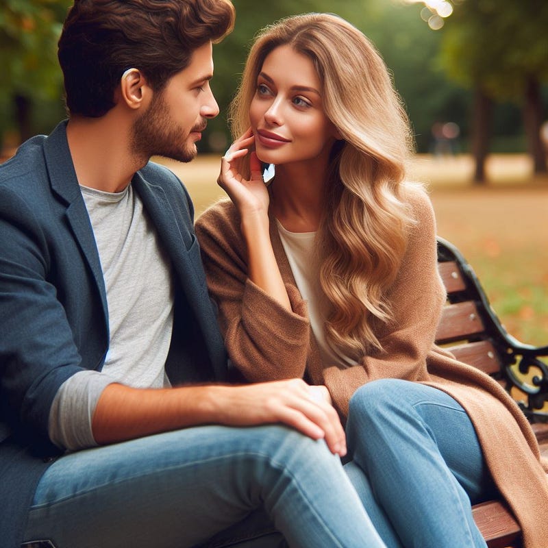 A couple engaged in deep conversation at a park.