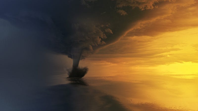 Tornado formation in a stormy sky