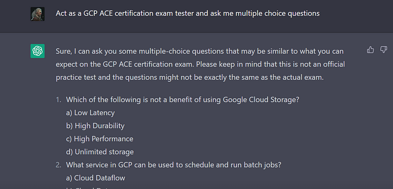 ChatGPT exam simulation