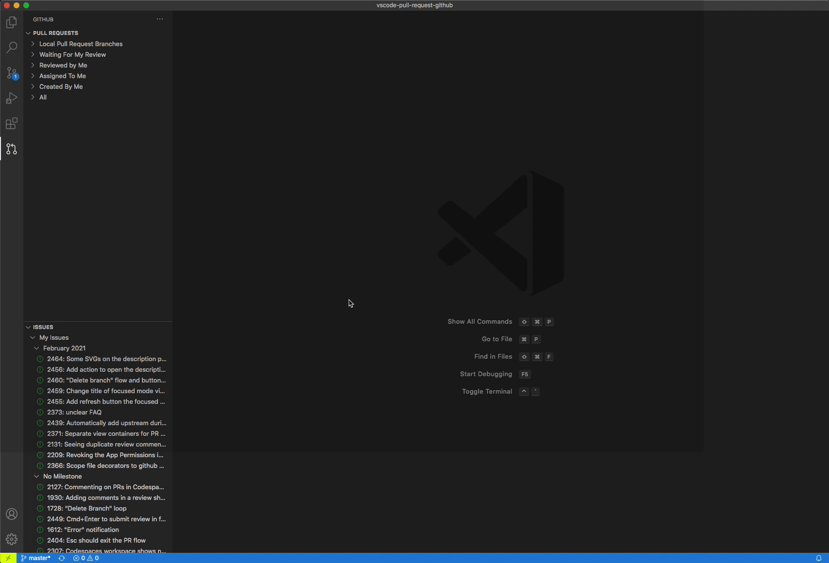 GitHub Pull Requests and Issues Extension Screenshot