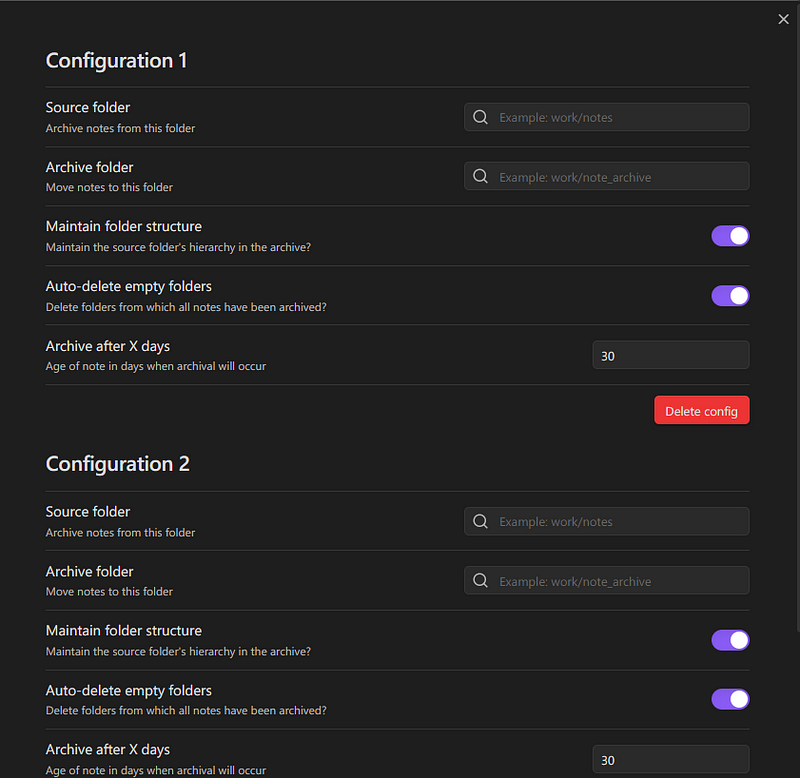 Auto Archive Settings Interface