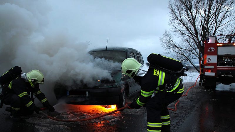 Firefighters battling the Tesla blaze