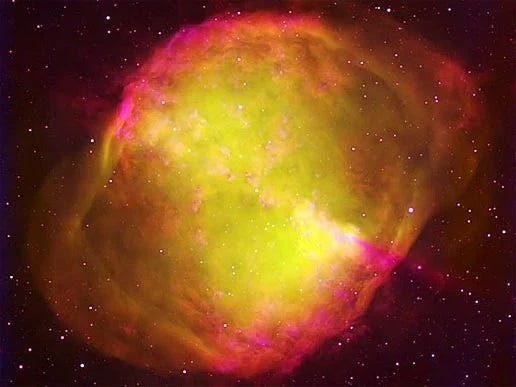 Planetary Dumbbell Nebula, resembling the planet Uranus