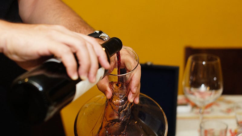 Aromatic red wine after decanting