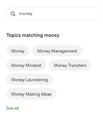 Related tags for the topic of money.