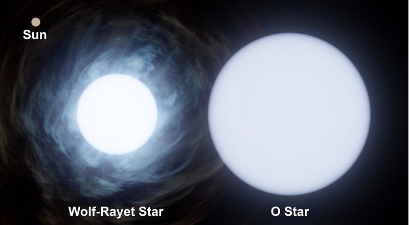 Relative size comparison of WR140 binary stars.