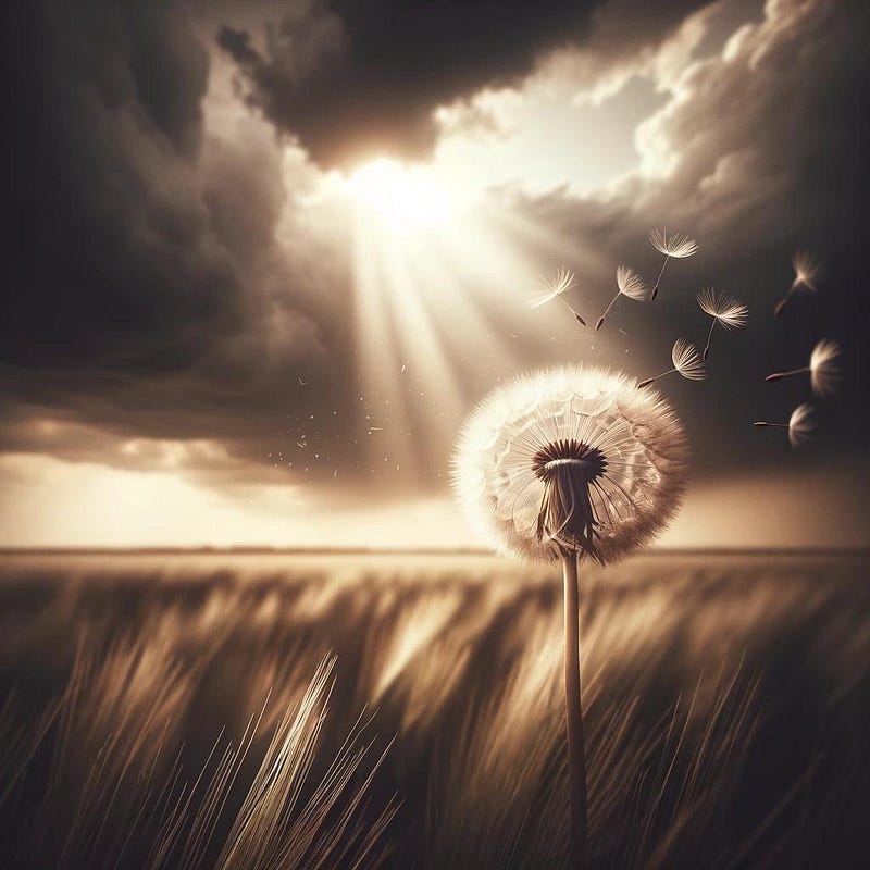 A delicate dandelion in the wind